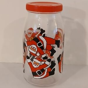 Vintage 80s REIMS Made In France Tumbling Santas Glass 2 Liter Storage Container